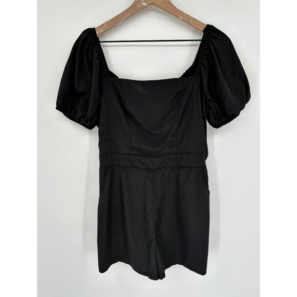 Lily Rose Romper Women Medium Black Short Sleeve Exposed Cross Back - Picture 1 of 7